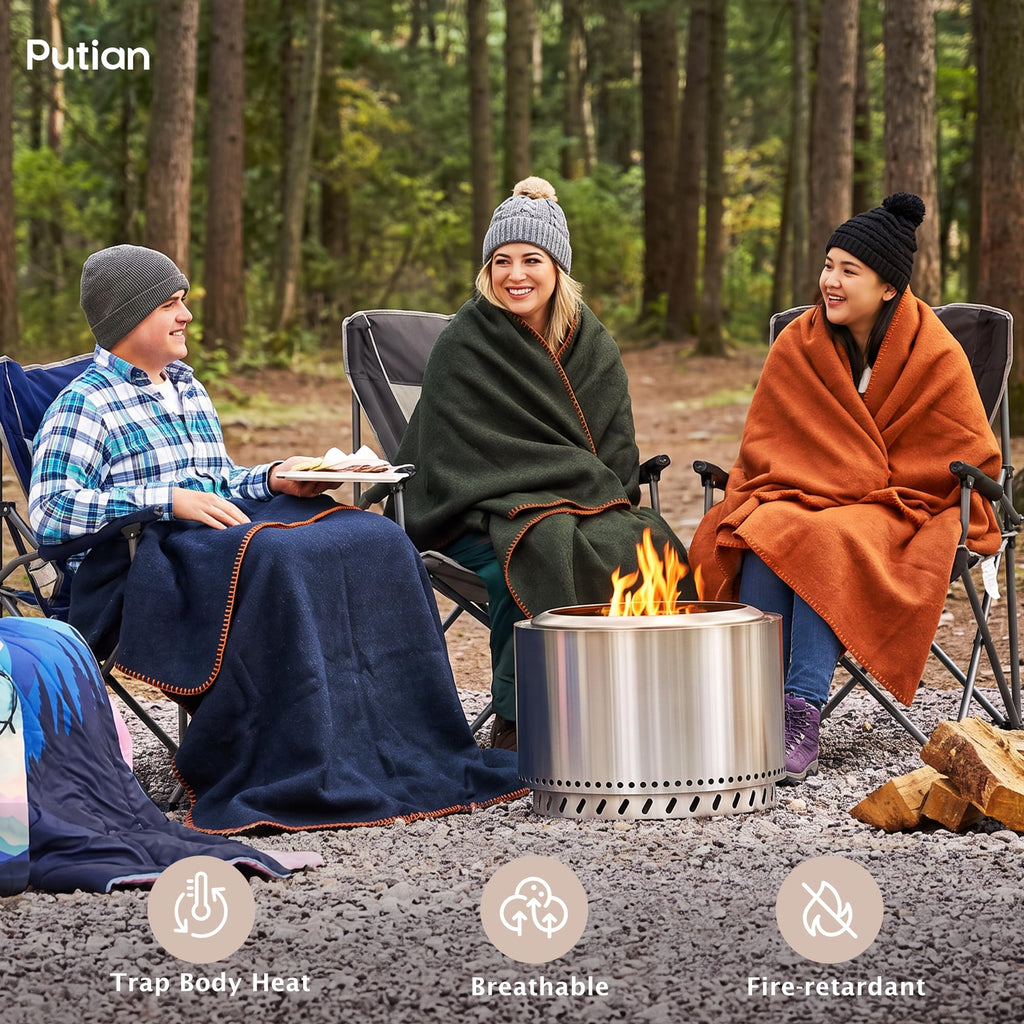 100% Wool Blanket - Camping Outdoor Blanket, 63"×87", Orange