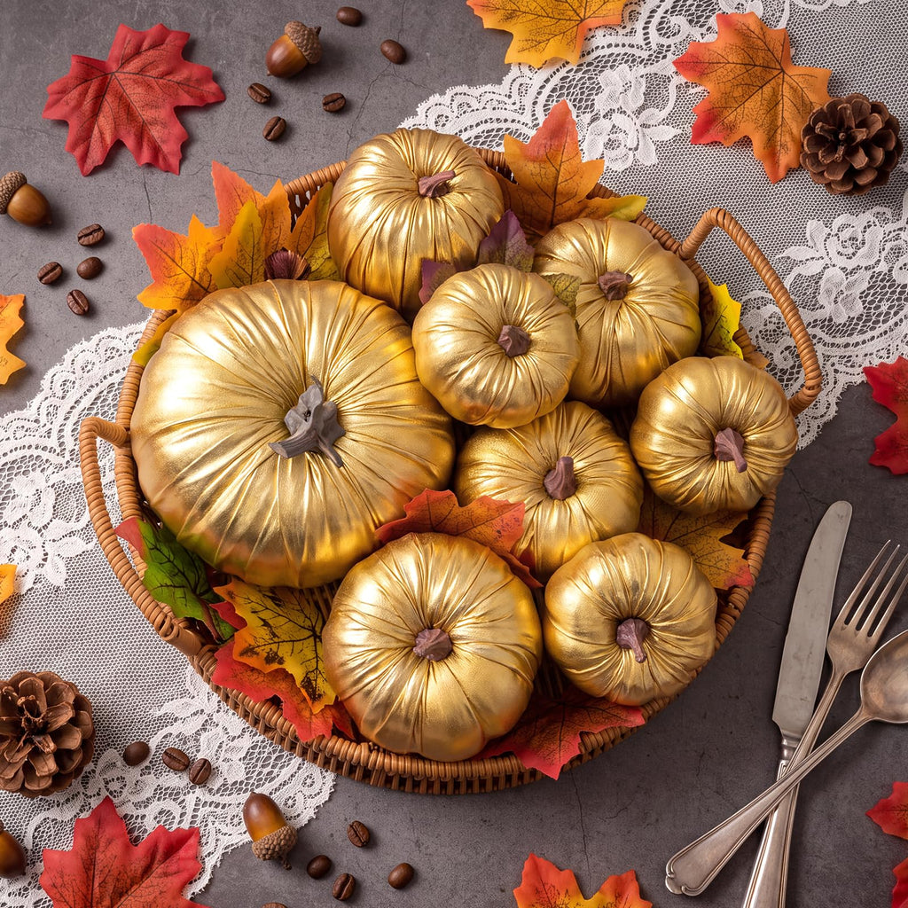 8 Pcs Fake Gold Leather Pumpkins Artificial Pumpkin Decoration