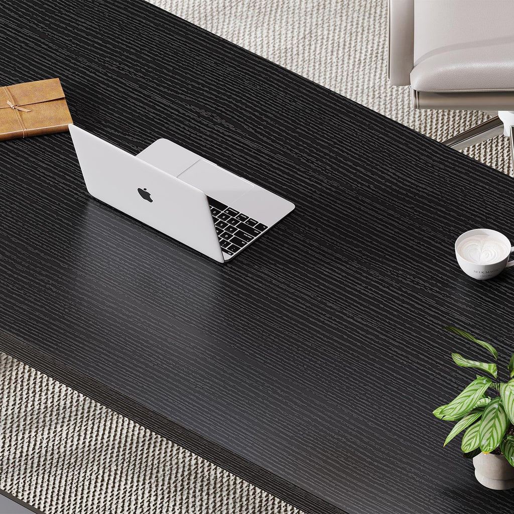 55 Inch Black Modern Computer Office Desk Metal & Wood Writing Desks