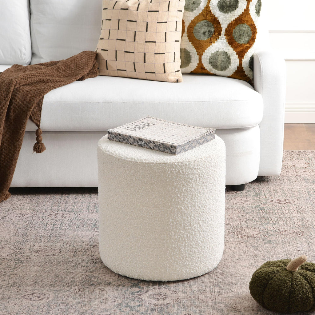 Modern Round Boucle Ottoman Set of 2 (18" Dx 18" W x 18" H)