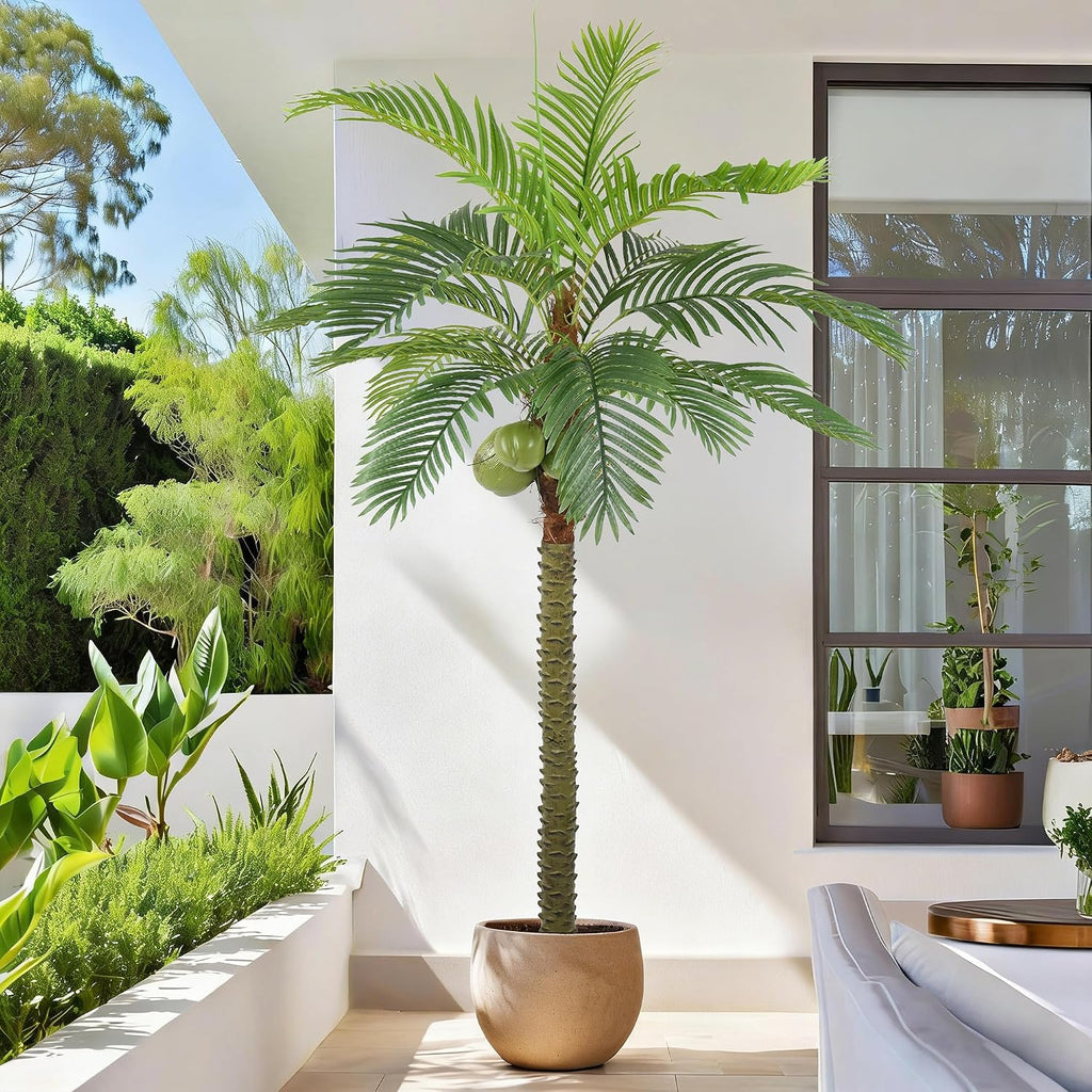 Phoenix Palm Tree 8FT Tall Large Faux Coconut Trees with Realistic Leaves, Fake Tropical Floor Potted Artificial