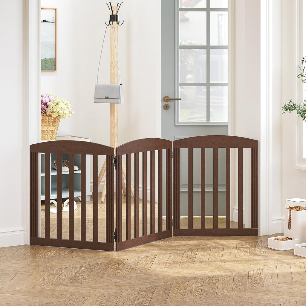 Wooden Freestanding Foldable Dog Gate, Stylish Modern, 28" Tall