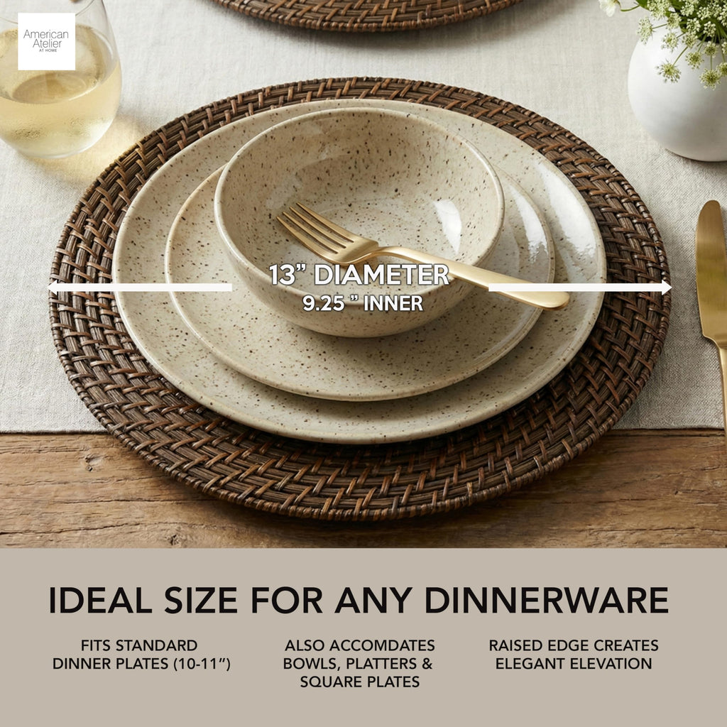 Rattan Charger Plates Hand Woven Round Brown, 13" - 4 Set