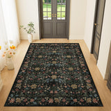 3x5 Area Rug, Vintage Floral Washable Rug for Bedroom with Non Slip Design, Soft Low Pile Indoor Sma