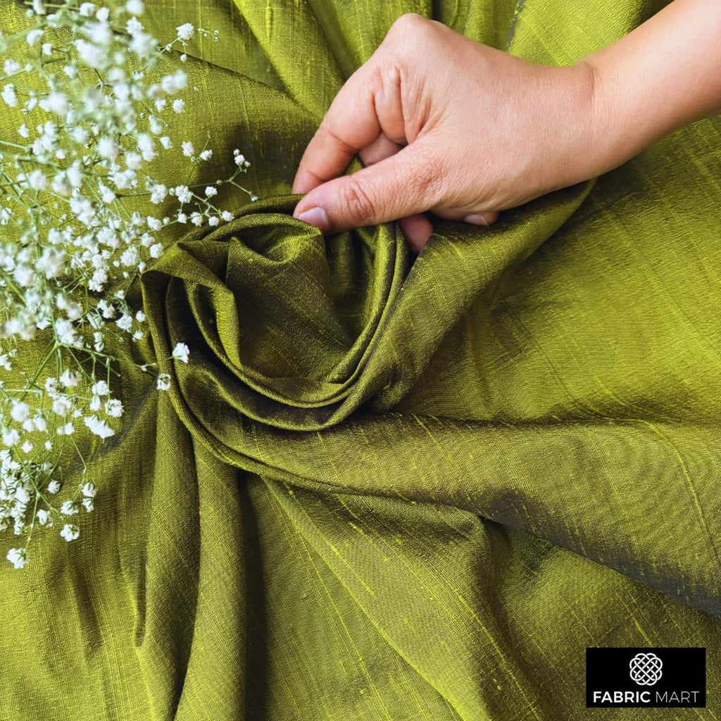 Mart Direct Olive Green Silk Dupioni Fabric By The Yard, 1 Yard 41 inches Width Slubbed Dupioni Silk Solid Color