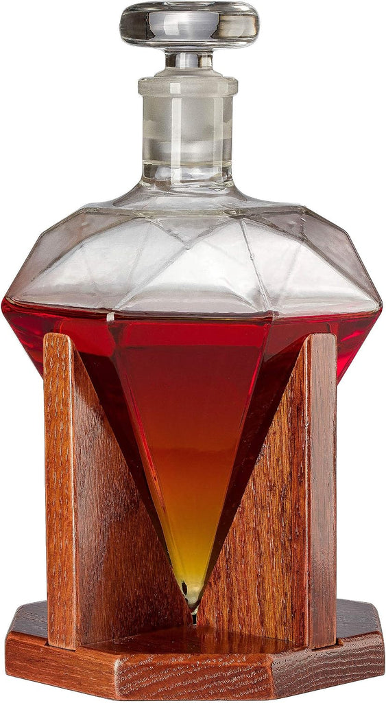Diamond Decanter for Whiskey, Liquor, Scotch, Rum, Bourbon, Vodka, Tequila - 750ml Clear Glass Alcohol Dispenser
