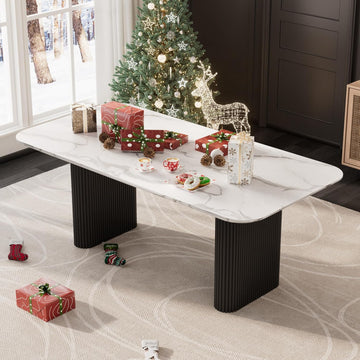 Faux Marble Oval Dining Table, 71" Modern Kitchen Table for 4-6 People, Easy to Assemble Accent Dining Table with