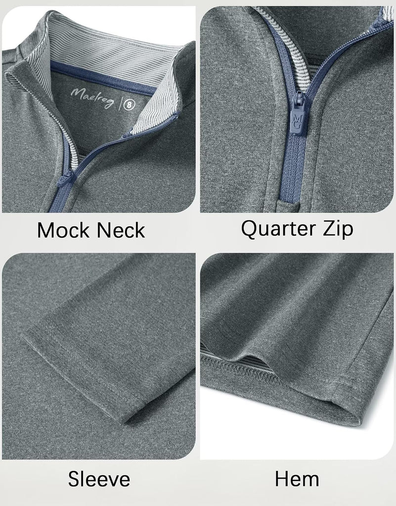 Boys Quarter Zip Pullover Mock Neck Midlayer Golf Kids Sweatshirt