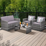 4-Piece Patio Furniture Set, Wicker Outdoor Rattan Sectional Sofa with Cushions and Glass Table