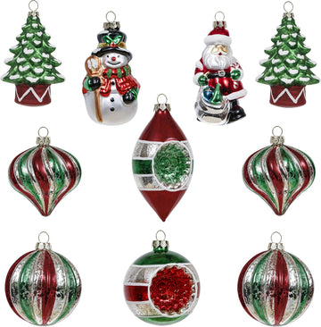10ct Christmas Glass Ornaments Tree Decorations Set