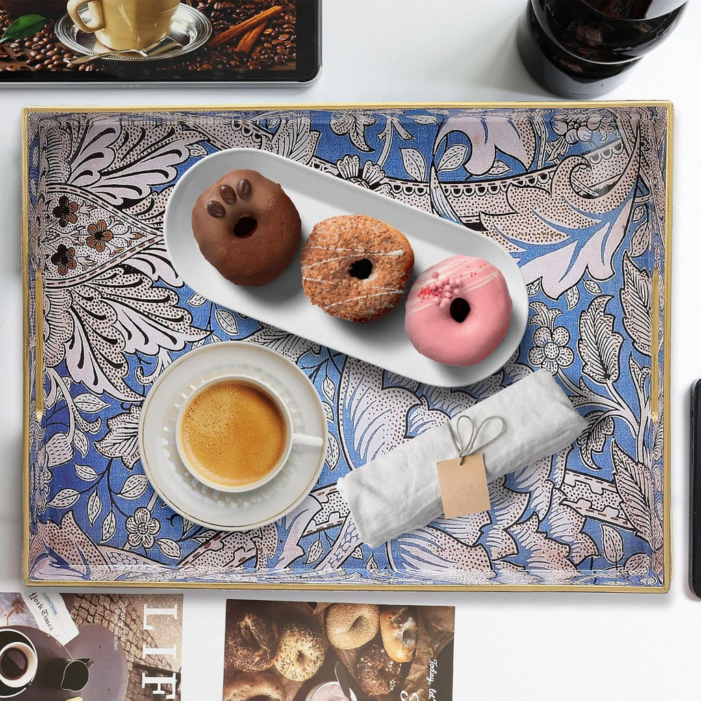 Rectangle Serving Tray with Handles, Coffee Table Tray for Ottoman, Living Room, Outdoor Tray for Patio Entertaining