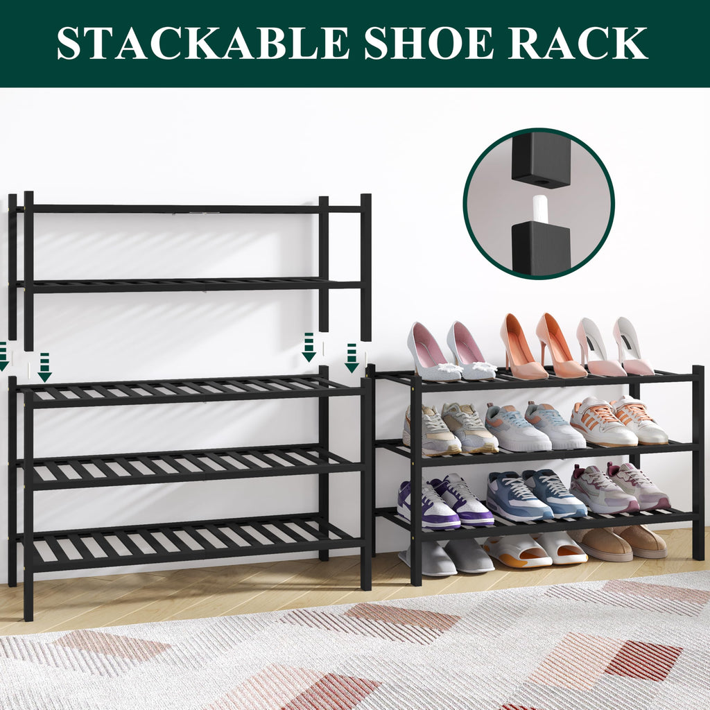 Bamboo Shoe Rack for Closet, 4 Tier - 26.77" Wide, Black