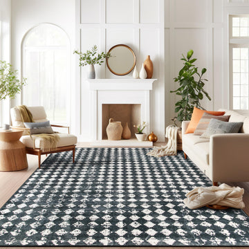 Non-Slip Washable Distressed Abstract Area Rug Black