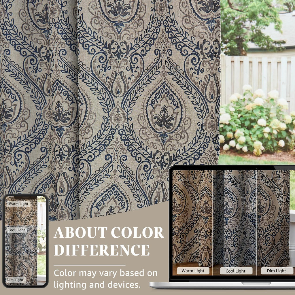 Curtains for Living Room Darkening 96 Inches Long, Medallion Drapes, Damask Pattern Window Treatments Vintage Curtain