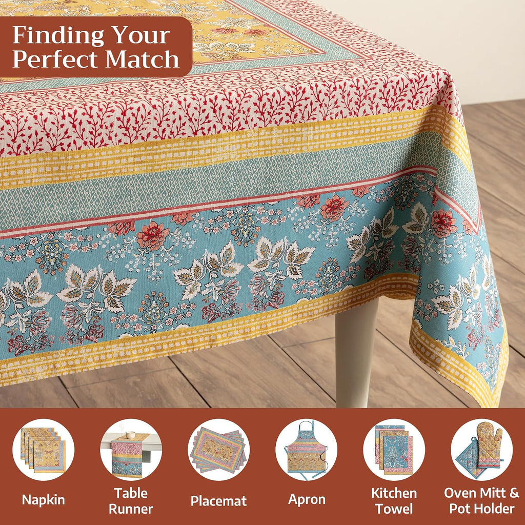 Table Cloth Square Table 100% Cotton 60 x 60 Inches Tablecloth Reusable Decorative for Dining Kitchen Room Farmhouse