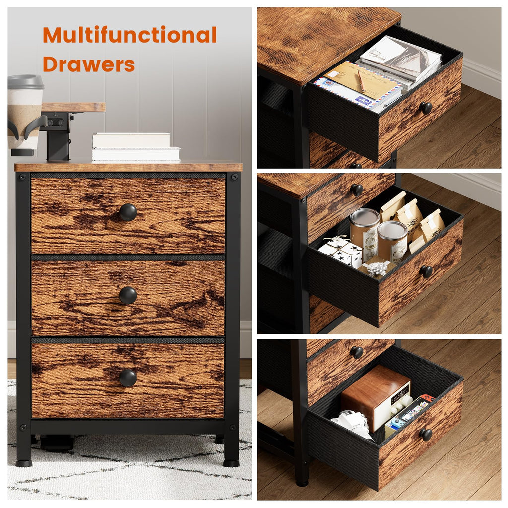 55 Inch Rustice Brown Height Adjustable Standing Desk with Drawers