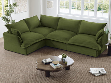 111" Cloud Modular Sectional Sofa, L Shaped 4 Seat Couch, Green