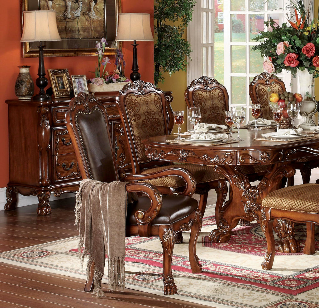 Traditional Kitchen Furniture Set 9pc Formal Dining Table Set Include 1 Extendable Pedestal Table and 8 Upholstered
