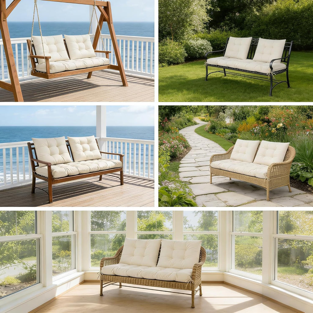 3Pcs Wicker Chair Cushion Sets Furniture,White,47*19*4'' | White Patio Loveseat Chaise Cushion Sets,Waterproof Wicker
