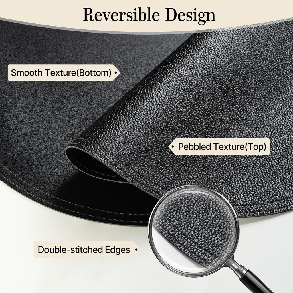 Set of 6 Faux Leather Round Placemats and Coasters, 13''and 3.9'', Black