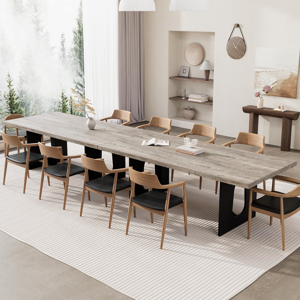 71" Modern Long Dining Table for 6-10 People, Grey & Black