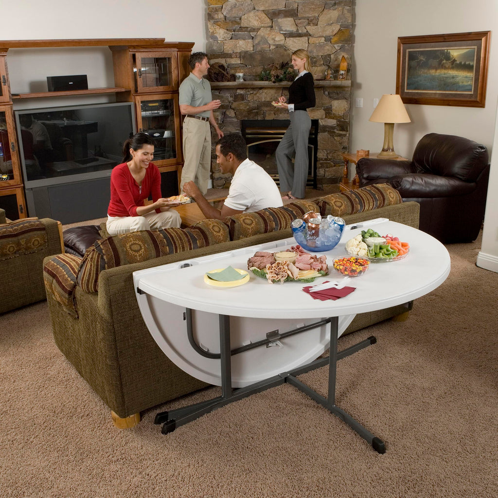 Commercial Round Fold in Half Table, 5 Feet, White Granite