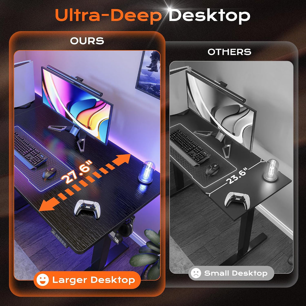 55 x 28 Large Electric Standing Desk, Height Adjustable Computer Desk, 27.6" Deep Desktop, Stand up Gaming Office