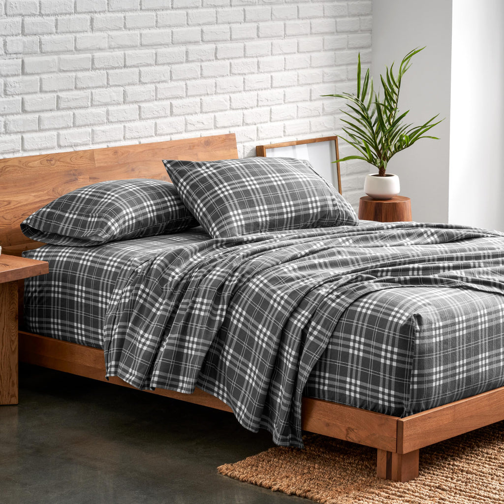 Flannel Sheet Set Prints (Stirling Plaid - Grey/White)