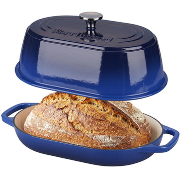 Enameled Cast Iron Dutch Oven Pot with Dome Lid, Oval Bread Oven made Sourdough Bread Baking, Oven Safe up to 500°F