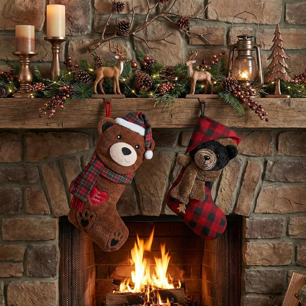 21" Plush Red Brown Bear Christmas Stockings Decorations
