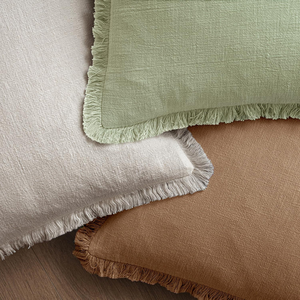 Boho Linen Fringe Decorative Throw Pillow Covers Sage Green 18x18