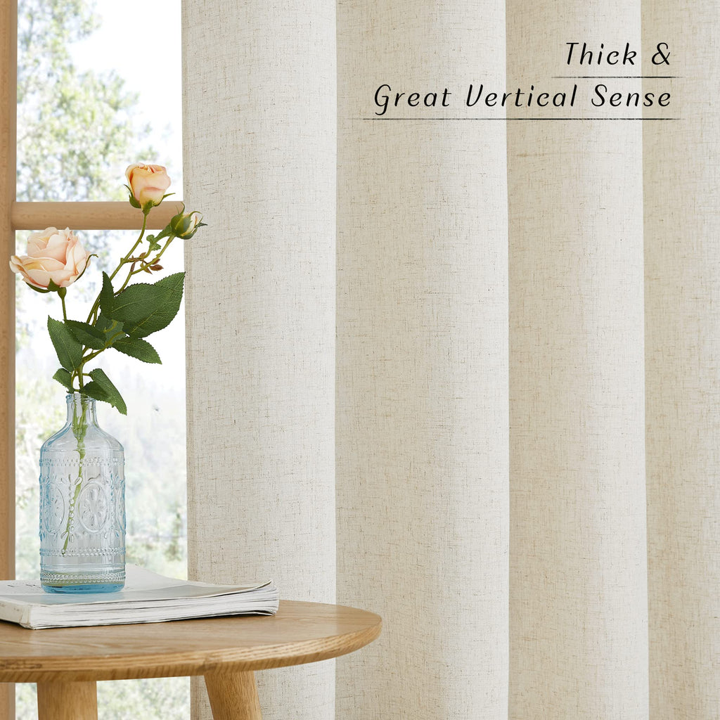 Extra Long Linen Curtains 132 inches Long, Grommet Privacy Added Thick Burlap with Light Filtering Semi Sheer Window