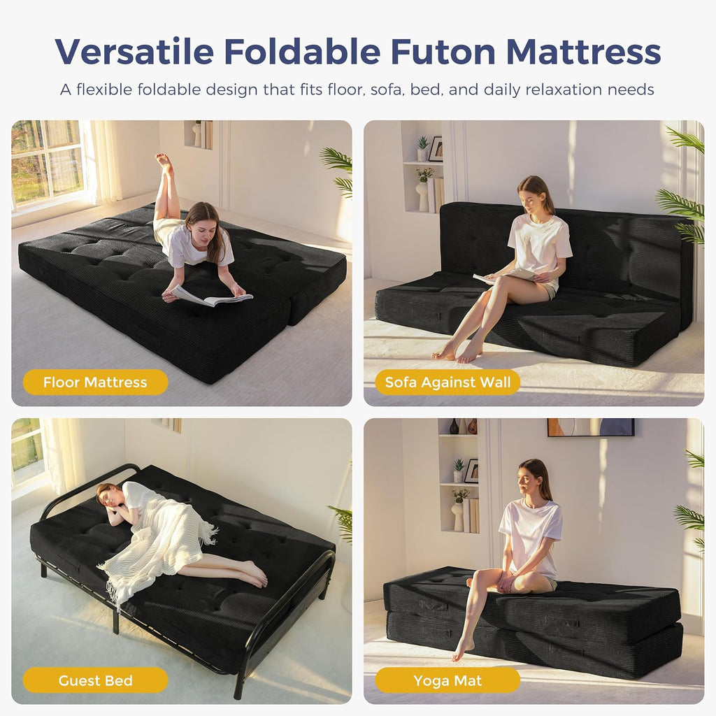 Foldable Mattress, 8-Inch Tufted Futon Mattress with Handles