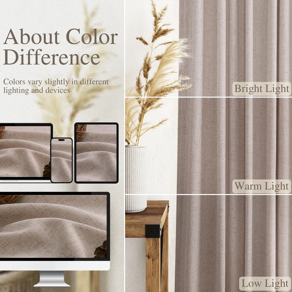 Oatmeal Linen Curtains 63 Inches Length 2 Panels Set Back Tab Pocket Light Filtering Semi Sheer Drapes Modern