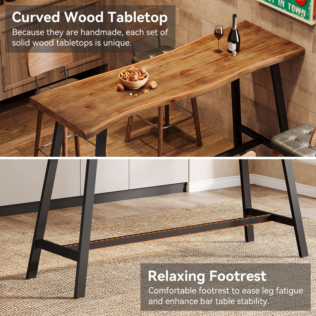 55" Solid Wood Bar Table, Rustic Brown