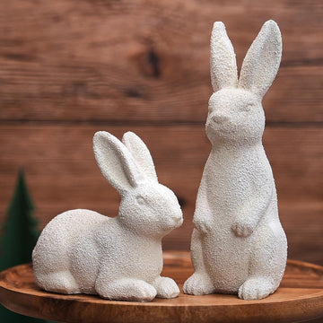 Easter Bunny Figurines, Resin Rabbit Figurines, Beige Bunny Statues for Rustic Easter Decorations - Set of 2