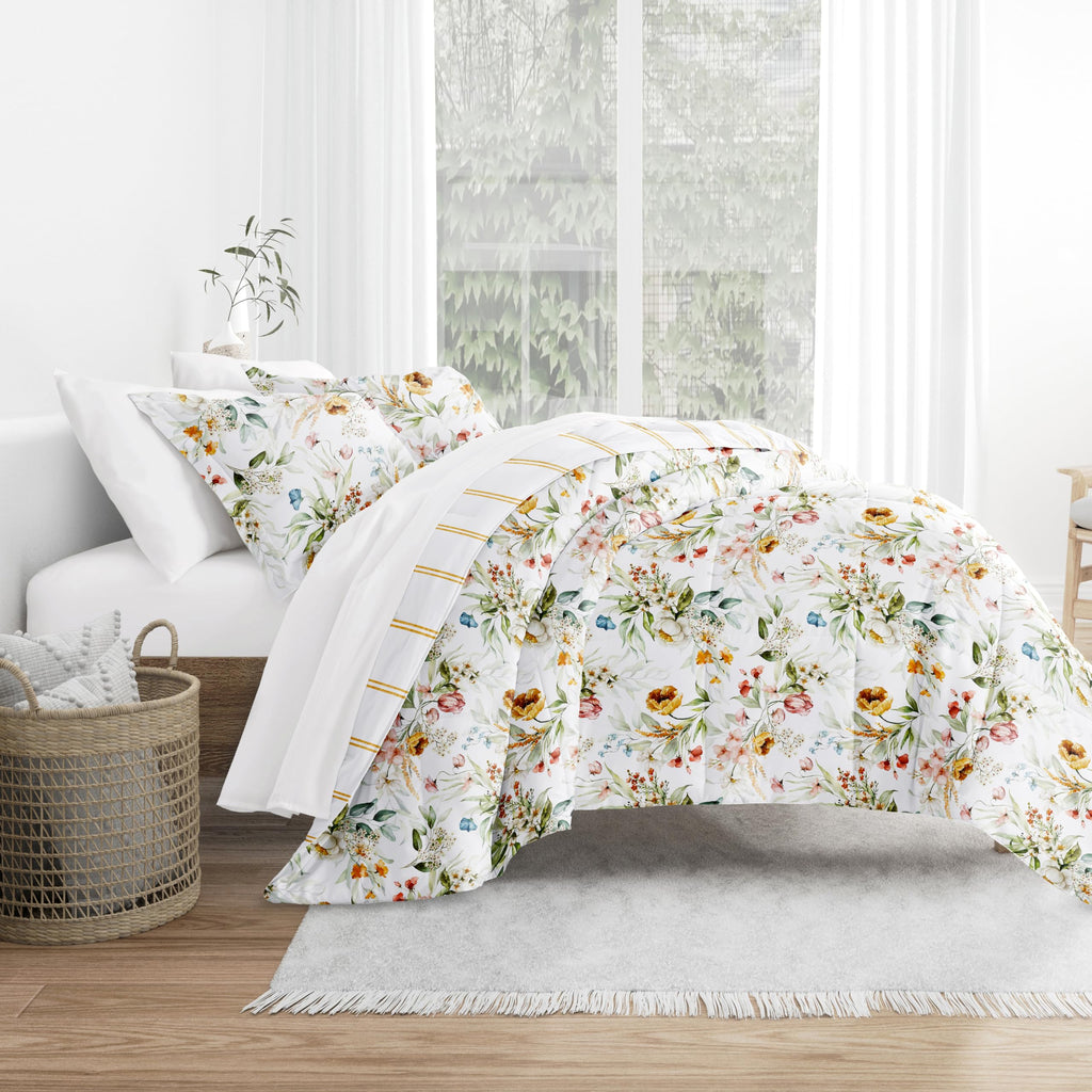 Comforter Set Patterned Microfiber All Season Down-Alternative Ultra Soft Bedding in Chintz Floral Stripe