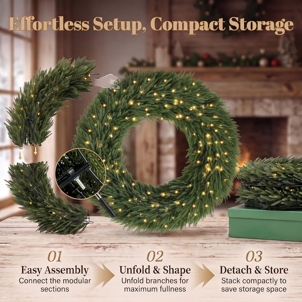 48 in Pre-Lit Norfolk Pine Artificial Christmas Wreath, Green