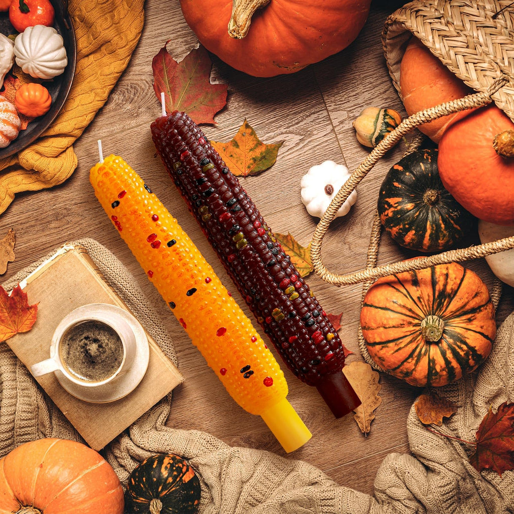 2 Pcs Fall Corn Cob Taper Candles Thanksgiving Candlesticks