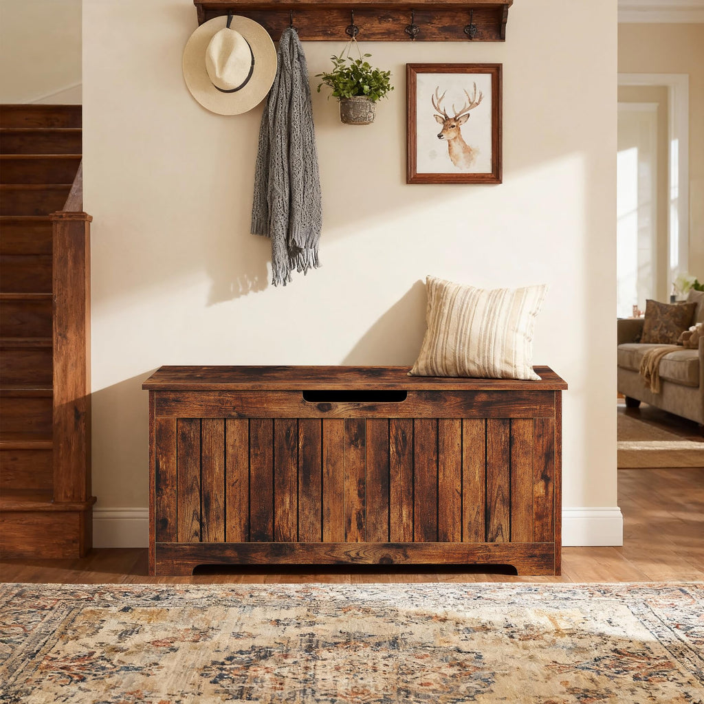 Storage Chest, 39 inches Chest Box Organizer with 2 Safety Hinges, Wooden Entryway Shoe Organizer Storage Bench