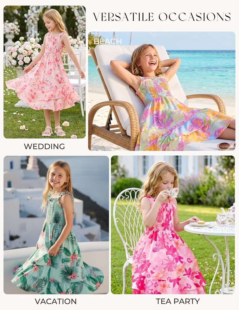 Girls Hawaiian Tropical Maxi Dress Floral Summer Beach Sundress