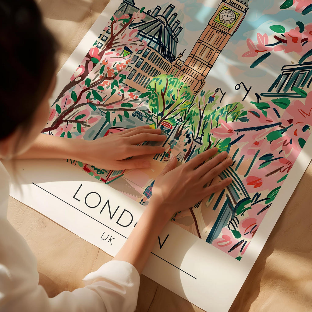 London Travel Poster, Premium Giclee Fine Prints - Modern Watercolor Aesthetic Wall Decoration, Eclectic Trendy Boho