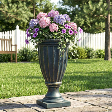 26.77" H Stately Tall Fluted Pedestal Urn Planter Weather-Resistant MGO Outdoor Flower Pot for Garden Patio and Front