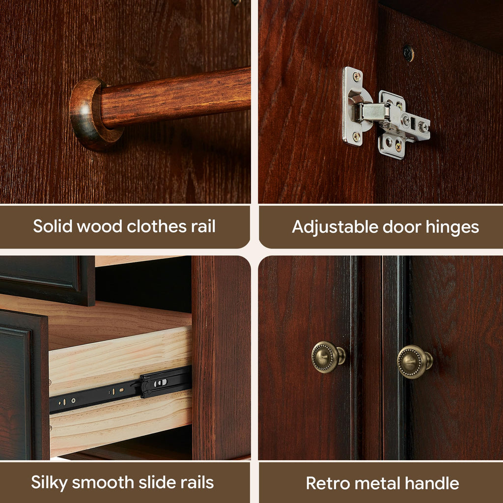 Solid Wood Armoire:4-Door Wardrobe Closet, Vintage Cherry Finish