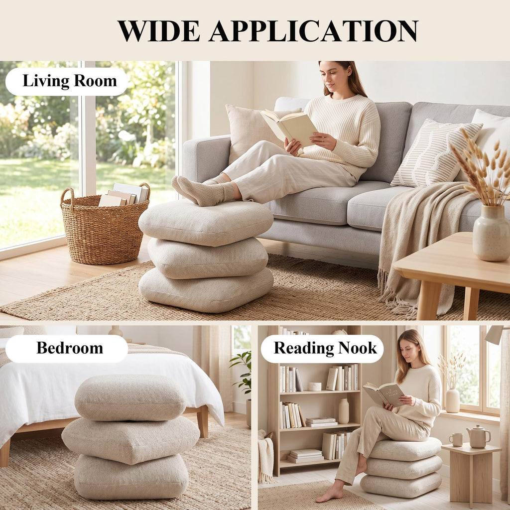 360°Swivel Upholstered Square Ottoman, Modern Boucle Ottoman