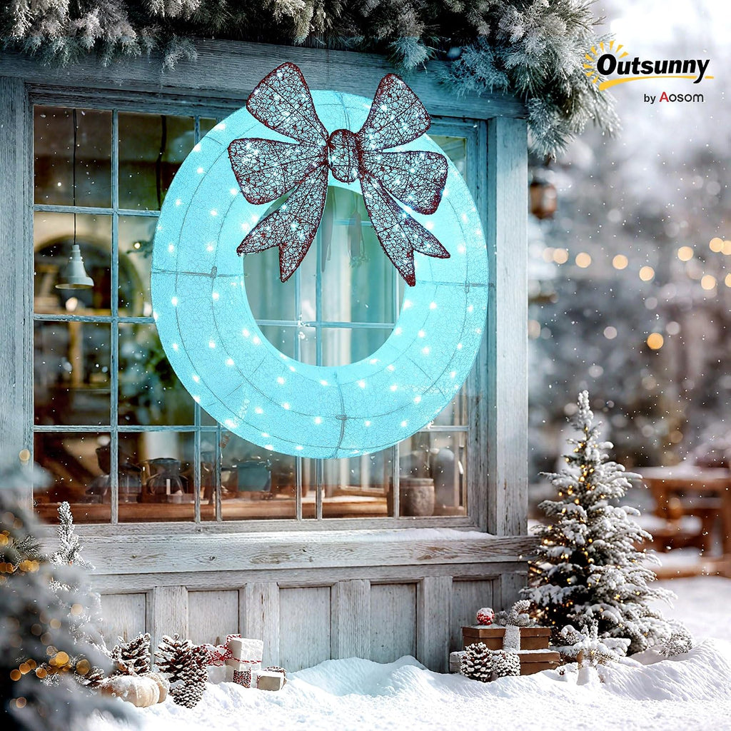 36 Inch Lighted Christmas Wreath Decoration Dual Color LED Light | Metal Wreath, 44 Lighting Modes, Daily Timer