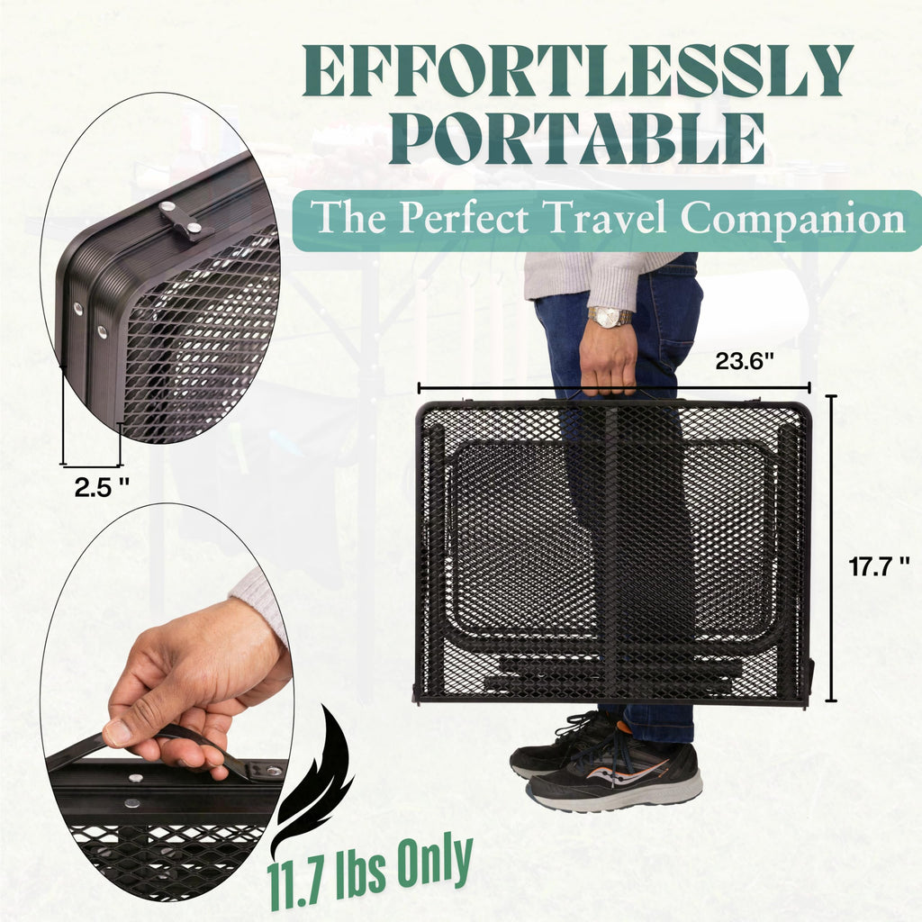 Folding Table w/ Carry Bag, Paper Towel Holder, Garbage Holder, Wing Panels, 3x2 FT Foldable Table for Portable