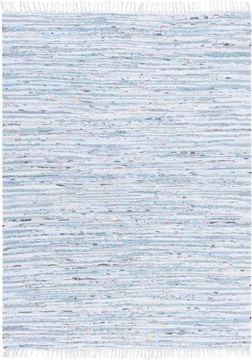 Rag Rug Collection Area Rug - 5' x 7', Light Blue & Multi, Handmade Boho Stripe Cotton, Ideal for High Traffic Areas
