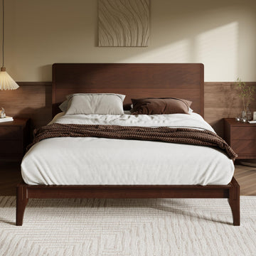 King Size Bamboo Platform Bed Frame with Tall Headboard, Espresso