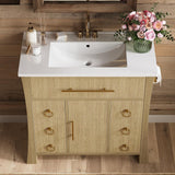 36" Freestanding Bathroom Vanity with Sink - Vanity Cabinet with 4 Drawers & Flip-Down Storage
